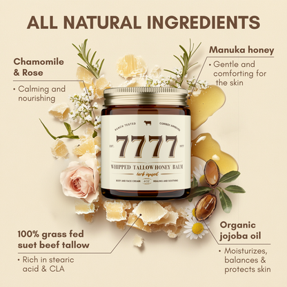 7777 Whipped Beef Tallow Honey Balm For Skin (Unscented/Herb-Infused) - 4oz